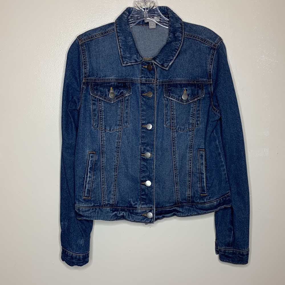 FALLS CREEK Jean Jacket Distressed Trucker Button Front Medium